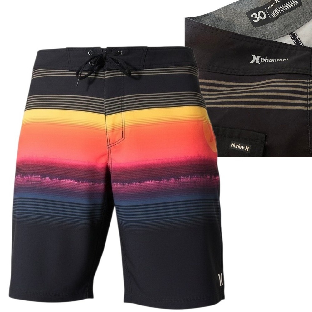 Hurley Board Shorts Mens 30 Black Sunset Phantom Striped‎ Swim Trunks